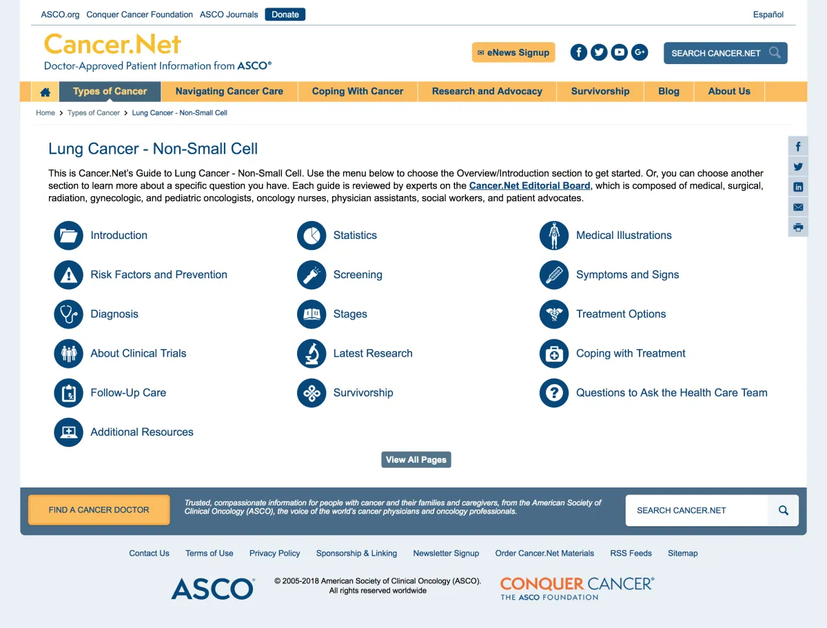 Cancer.net cancer type page